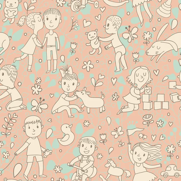 Funny seamless pattern with little children — Stock Vector