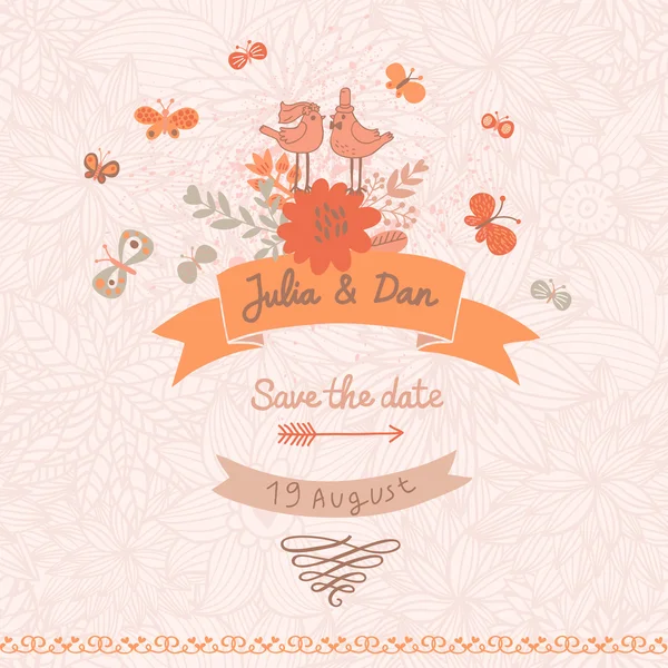 Stylish Save the Date cartão feito de pássaros bonitos —  Vetores de Stock