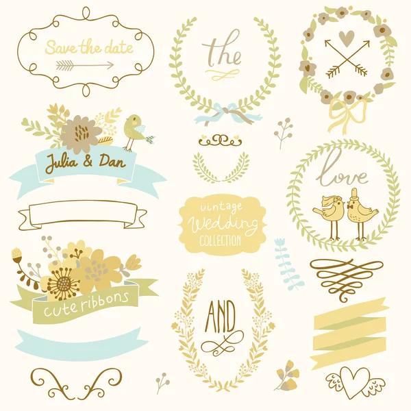 Wedding gentle collection with labels — Stock Vector