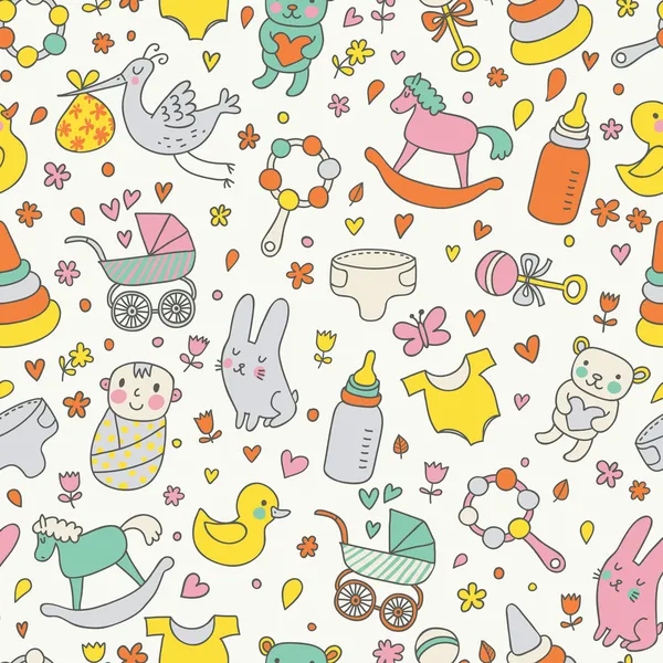 Cute childish seamless pattern with toys — Stock Vector