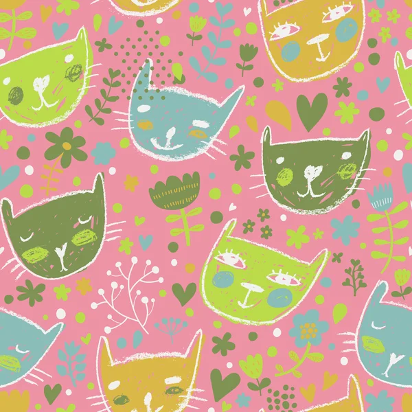 Gatos divertidos en flores . — Vector de stock