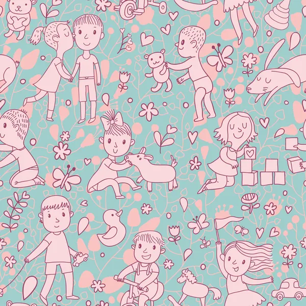 Funny seamless pattern with little children — Stock Vector