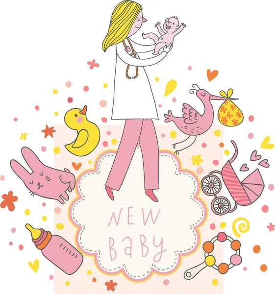 Concepto tarjeta de bebé en colores rosados — Vector de stock