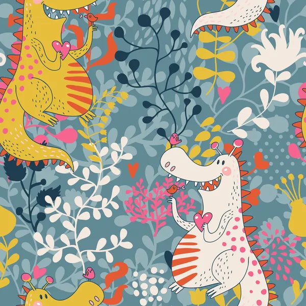 Lindo patrón sin costura con dragones divertidos — Archivo Imágenes Vectoriales