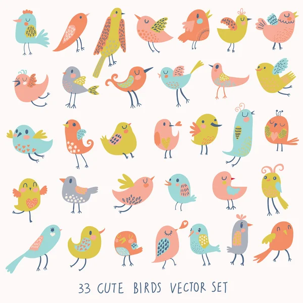 Set de 33 bellas aves brillantes en vector . — Archivo Imágenes Vectoriales