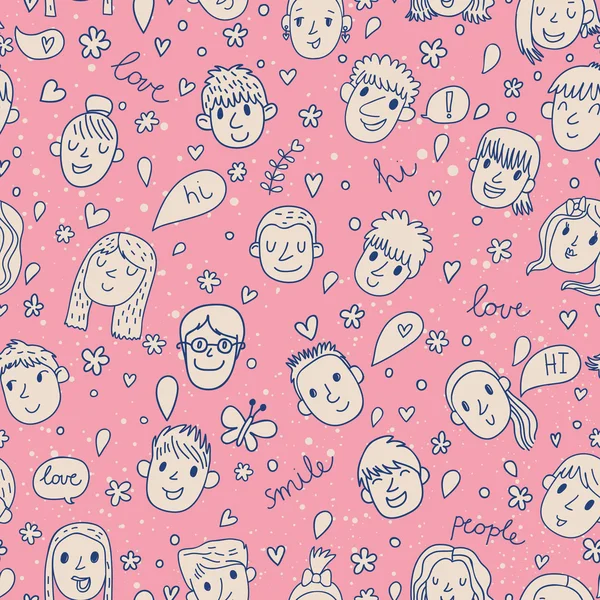 Rolig tecknad ansikten av pojkar och flickor i rosa färger. — Stock vektor