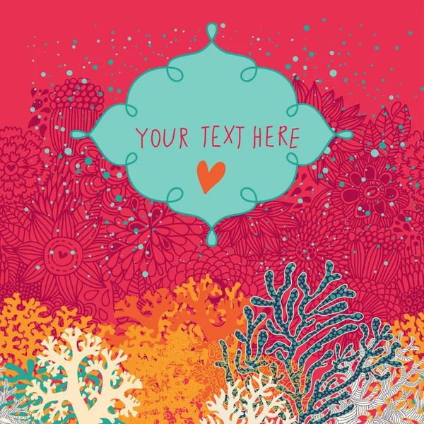 Tarjeta subacuática con caja de texto hecha de corales de colores — Vector de stock