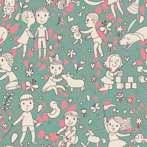 Funny seamless pattern with little children — Stock Vector