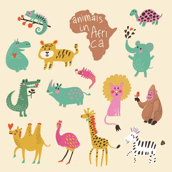 Divertenti animali dei cartoni animati in colori vivaci . — Vettoriale Stock