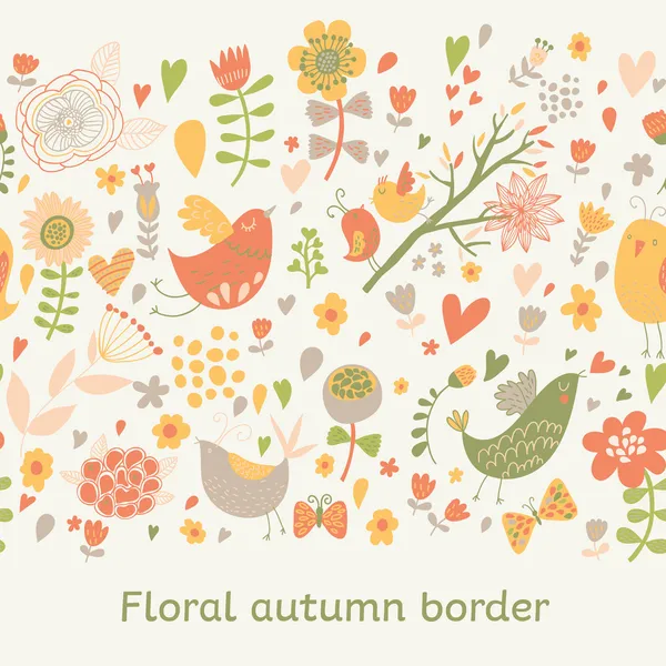 Muster mit niedlichen Vögeln, Blumen und Schmetterlingen. — Stockvektor