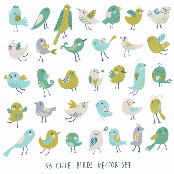 Set de 33 bellas aves brillantes en vector . — Vector de stock