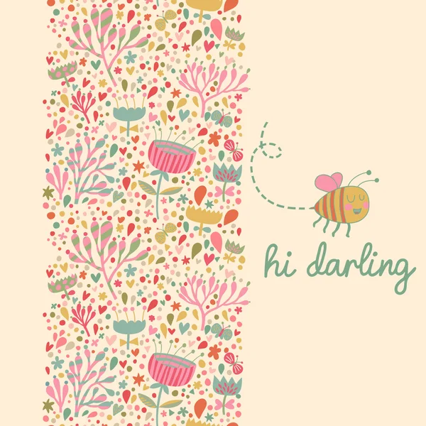 Lumineux motif floral sans couture avec abeille mignonne — Image vectorielle