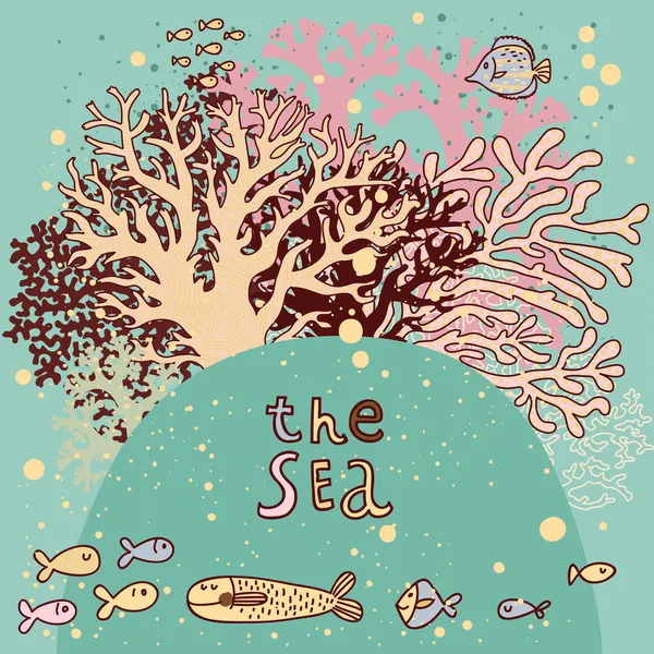 Fondo vectorial vintage con corales y peces . — Vector de stock