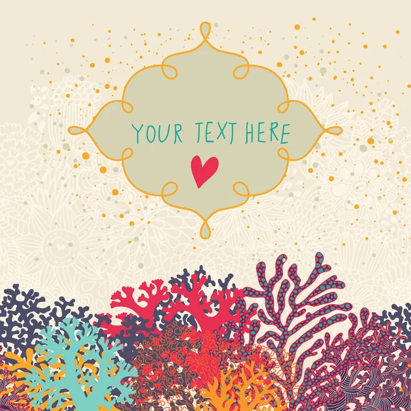 Underwater card with textbox made of colorful corals — Stock Vector