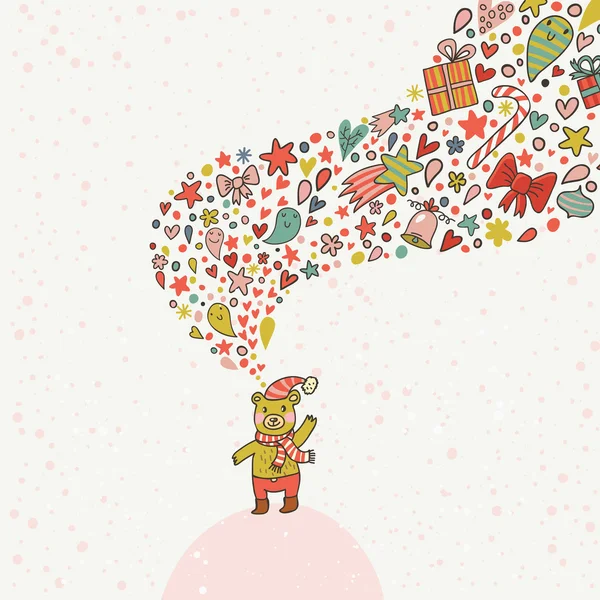 かわいい漫画のクマと明るいホリデー カード — ストックベクタ