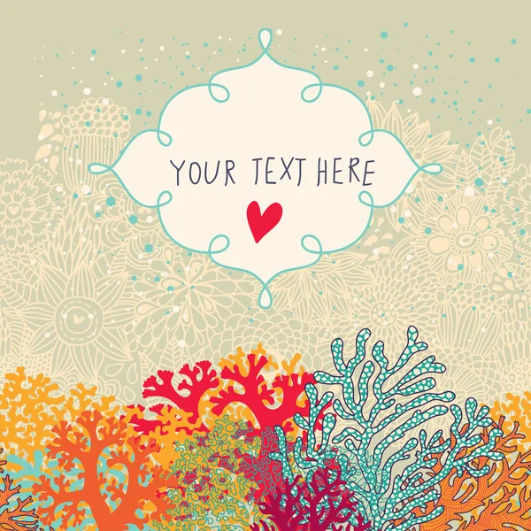 Podwodne karta pole tekstowe z kolorowe korale — Wektor stockowy