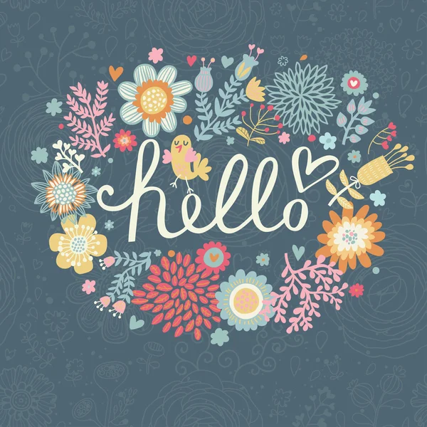 Bright summer card on floral seamless background. — Stock Illustration Bright summer card on floral seamless background. Stock Vector
