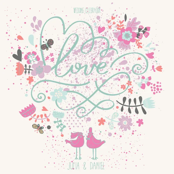 Stylish wedding invitation made of flowers — Stock Illustration Stylish wedding invitation made of flowers Vector Graphics