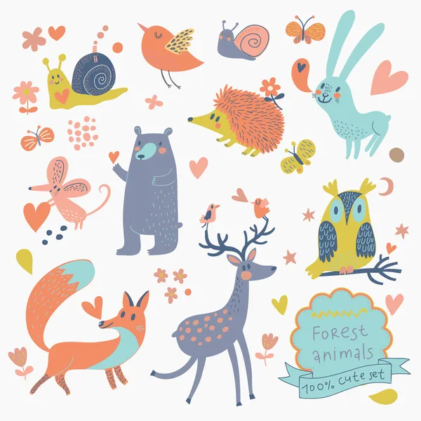 Cartoon set of cute wild animals in the forest Royalty Free Stock Vectors