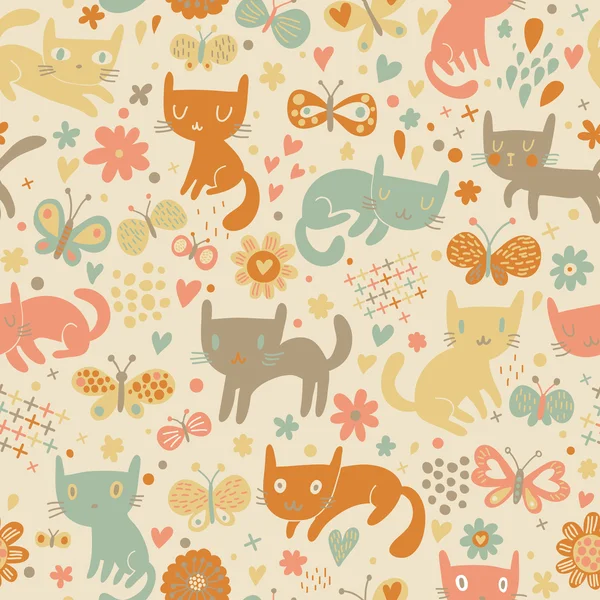 Funny childish cartoon kittens in flowers. Stock Illustration