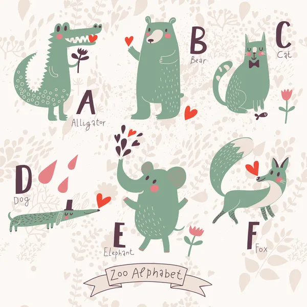 Cute zoo alphabet in vector. A, b, c, d, e, f letters. Royalty Free Stock Illustrations
