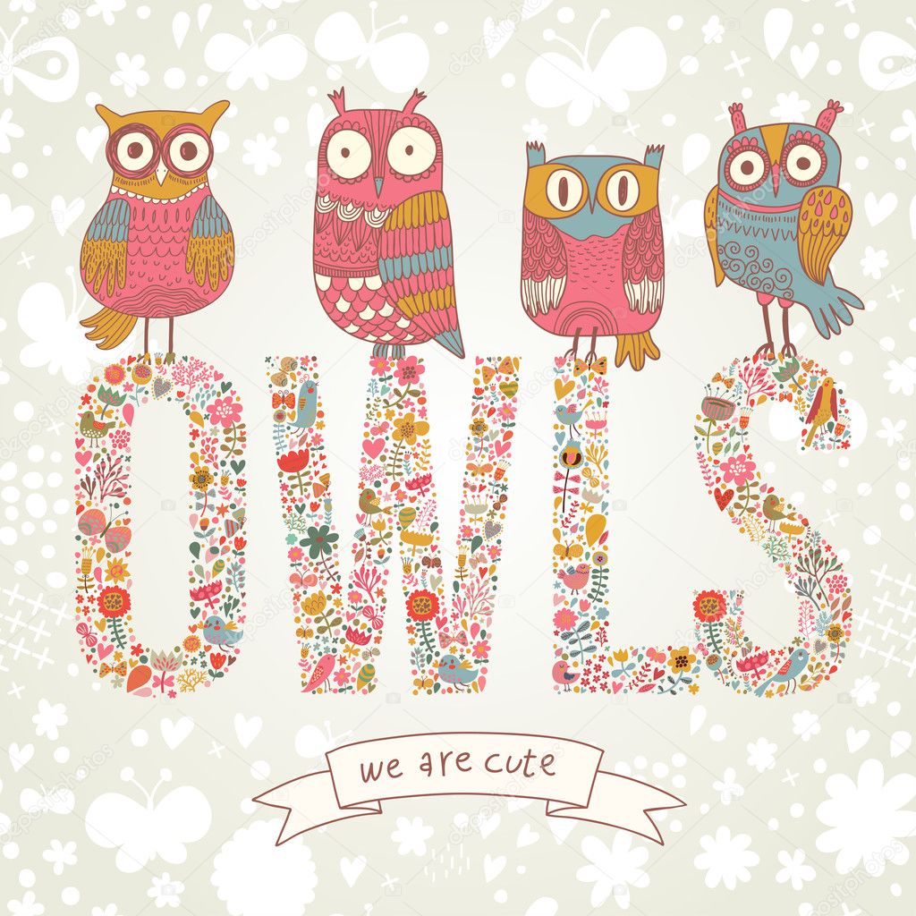 Cute cartoon owls in vector