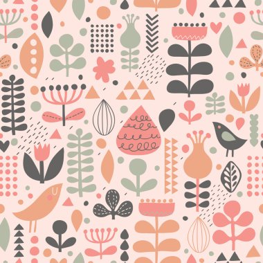 sevimli kuş vektör ile yumuşak çiçek arka plan.