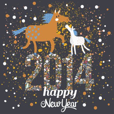 mutlu yeni 2014 yıl kartı parlak renkler.