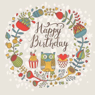 parlak mutlu doğum günü kartı