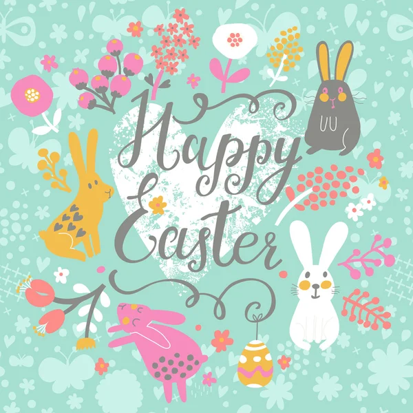 Cartoon happy easter card in vector. — Stock Vector