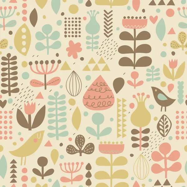 Fondo floral suave con lindas aves en vector . — Archivo Imágenes Vectoriales