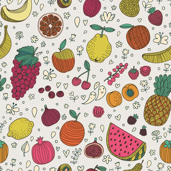Sabroso patrón sin costura hecho de frutas y bayas . — Archivo Imágenes Vectoriales