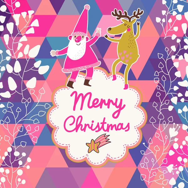 Cute merry christmas background with funny Santa — Stock Vector