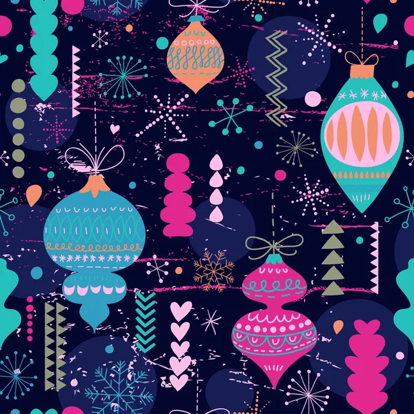 明るいビンテージ クリスマスと新年のシームレスなパターン — ストックベクタ