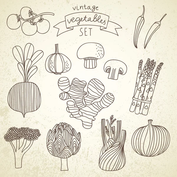 Tasty vegetables in vector set — Stock Vector