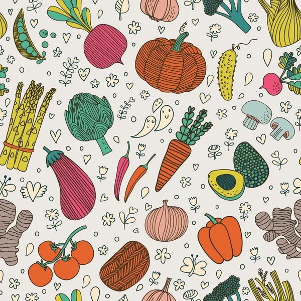 青豌豆、 茄子、 土豆、 胡萝卜、 南瓜、 鳄梨、 韭菜 — 图库矢量图片