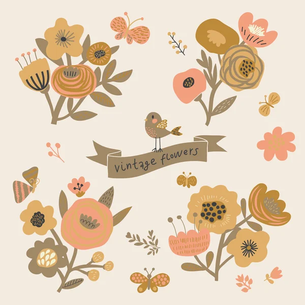 Bright floral elements in vector. — Stock Vector