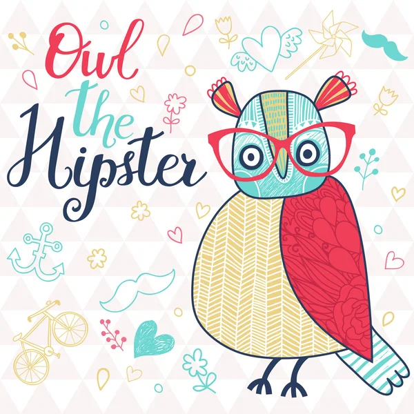 Owl the hipster. — Stock Vector