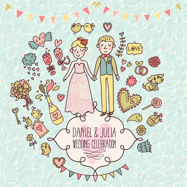 Tarjeta vectorial de boda en estilo vintage . — Vector de stock