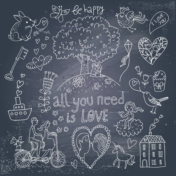 Romantic vintage set in cartoon style Stock Illustration