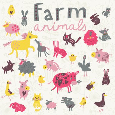komik çiftlik hayvanları vektör küme.