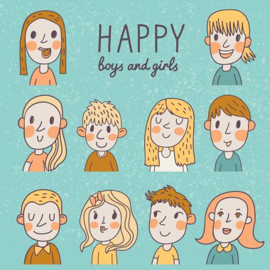 Happy boys and girls in vector set. clipart