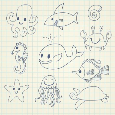 Sevimli deniz vektör ayarla.