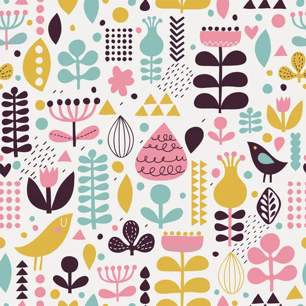 Fondo floral suave con lindas aves en vector . — Vector de stock