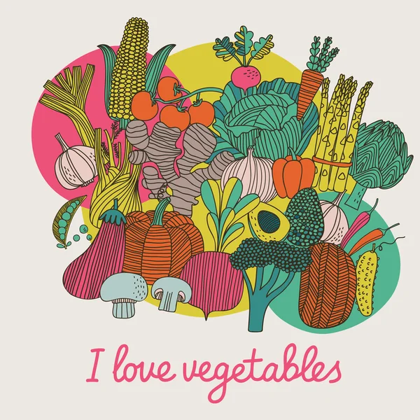 Me encantan las verduras - concepto de composición vectorial . — Archivo Imágenes Vectoriales