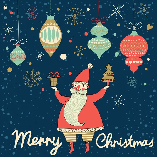复古的节日贺卡与有趣的圣诞老人 — 图库矢量图片