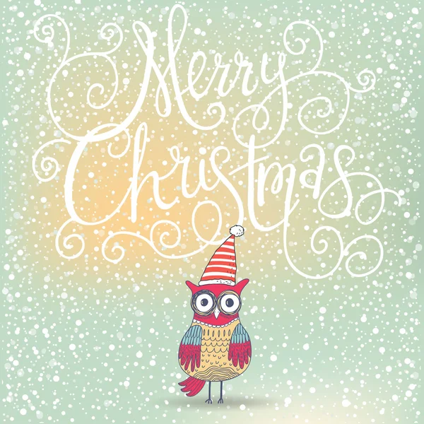 Fantastic Merry Christmas card with cute Owl — Stock Vector