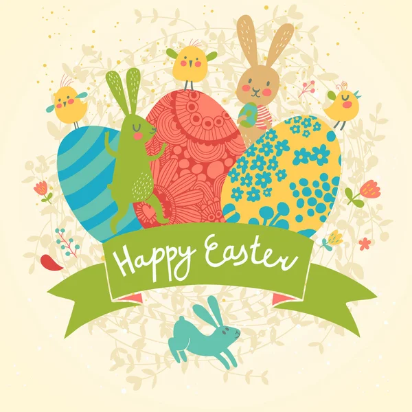 Funny happy easter card in vector. — Stock Vector
