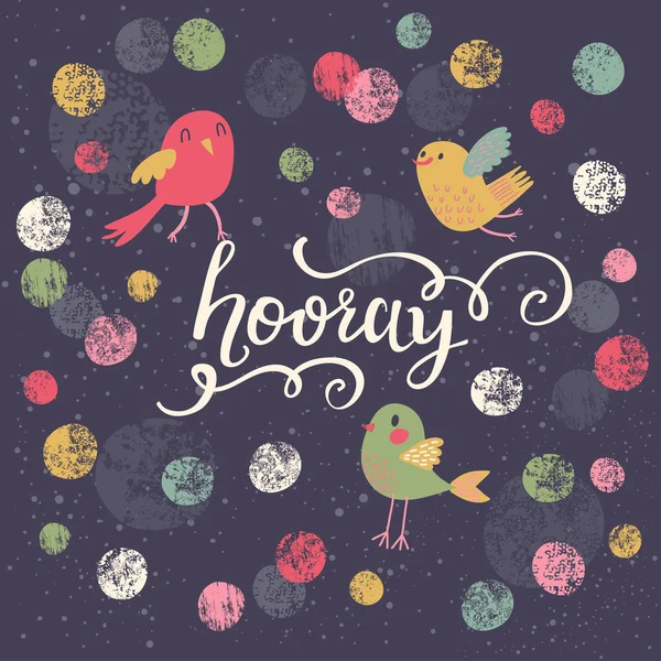 Cartão elegante colorido com bolinhas, pássaros —  Vetores de Stock