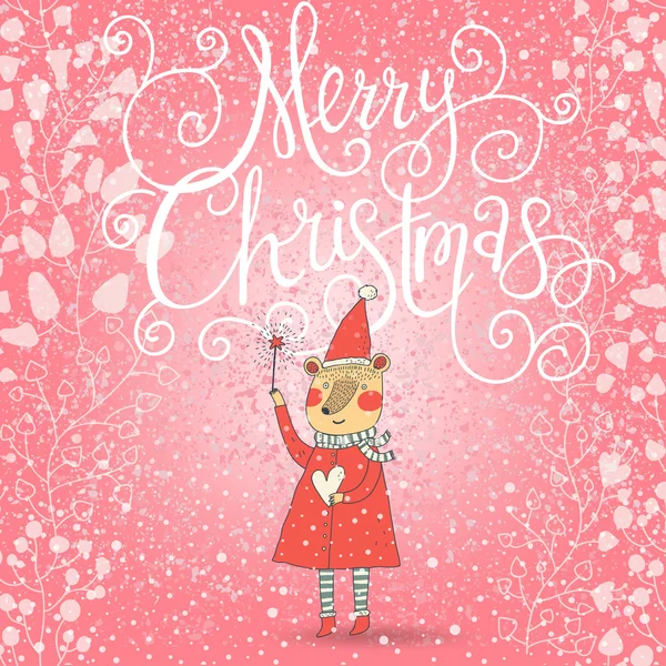 Stylish Merry Christmas card in cartoon style. — Stock Vector